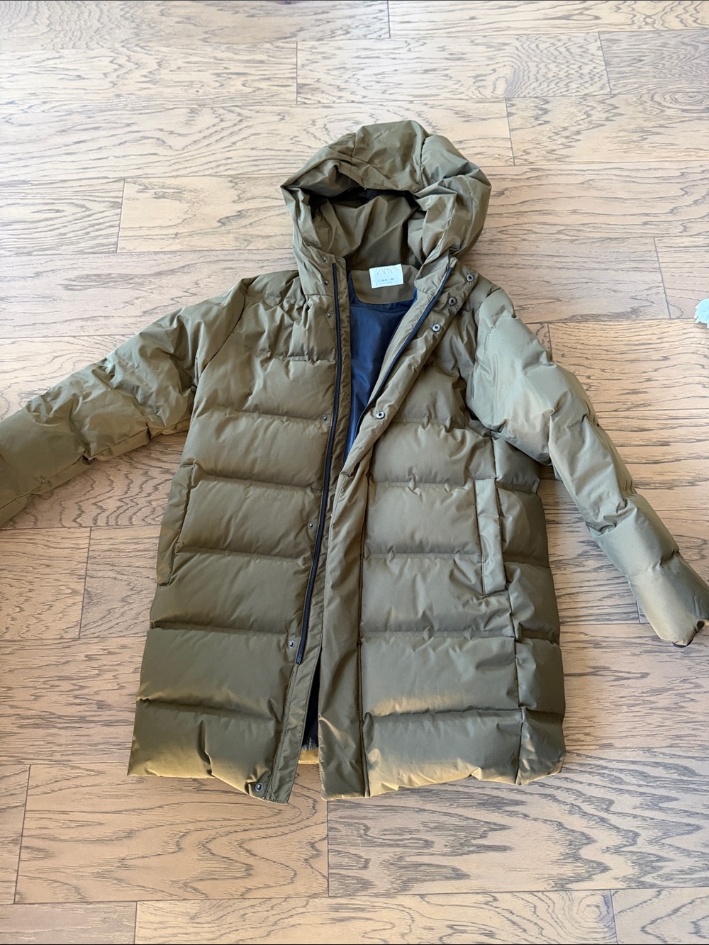 Zara Olive Green Hooded Puffer Coat